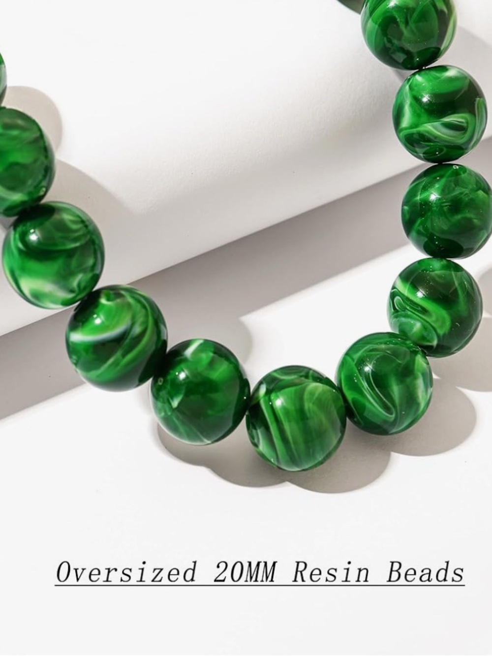Green Beaded Marbled Necklace - Picture 3 of 8